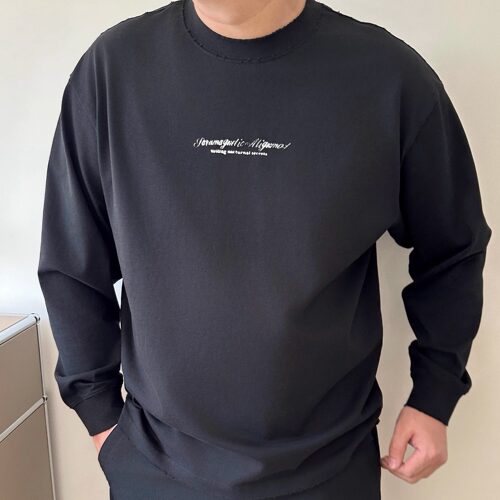 DAEVU大码男装春秋重磅廓版洗水磨破潮款加肥加大男款圆领长袖T恤