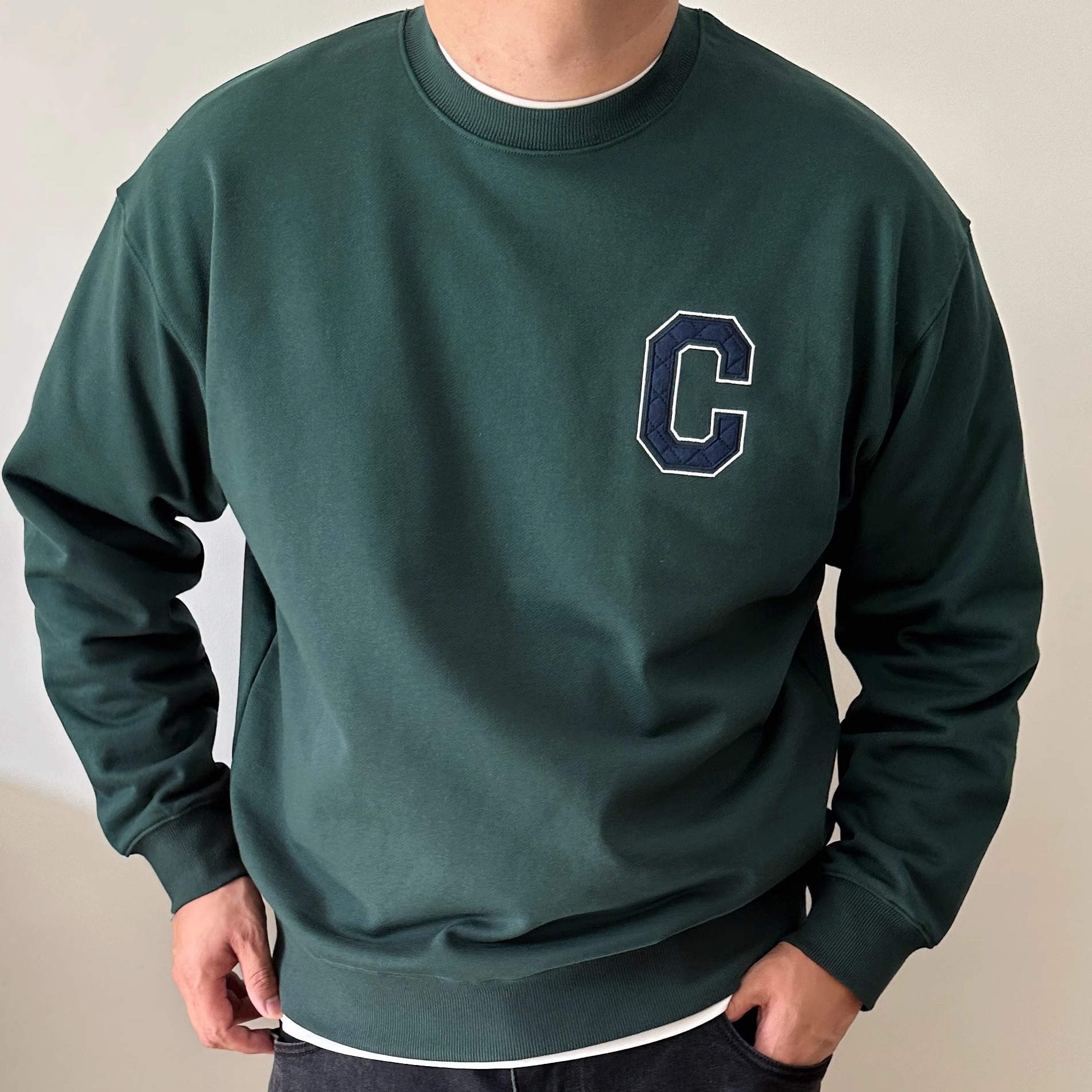 大依无忧大码男装春秋款简约C字母胖人加肥加大男款长袖套头卫衣