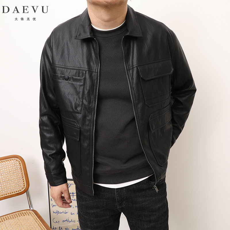 大号加肥加大码翻领PU夹克皮衣