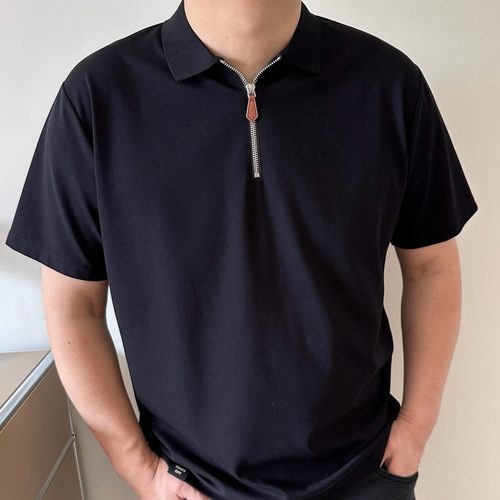 大码男装简约半拉链翻领polo衫