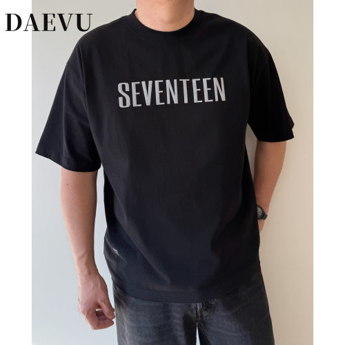 DAEVU大码男装春夏季简约字母胖子加肥加大男款宽松重磅短袖T恤
