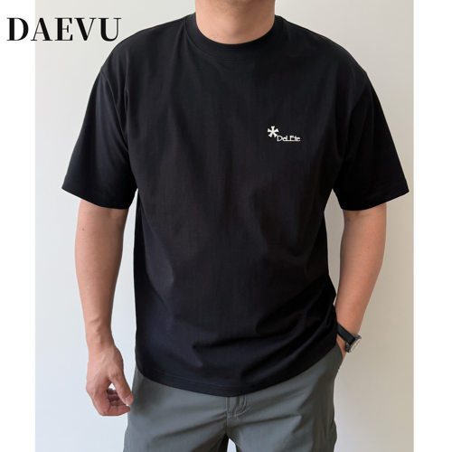 DAEVU大码男装夏季简约小标薄料舒适潮胖子加肥加大男款短袖T恤