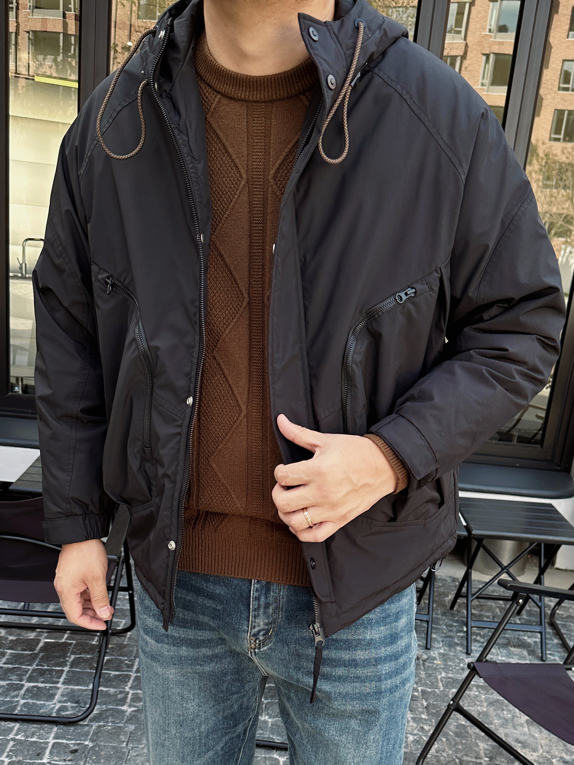 大依无忧冬季新款廓版潮胖子大号加肥加大码男士短款帽款羽绒服