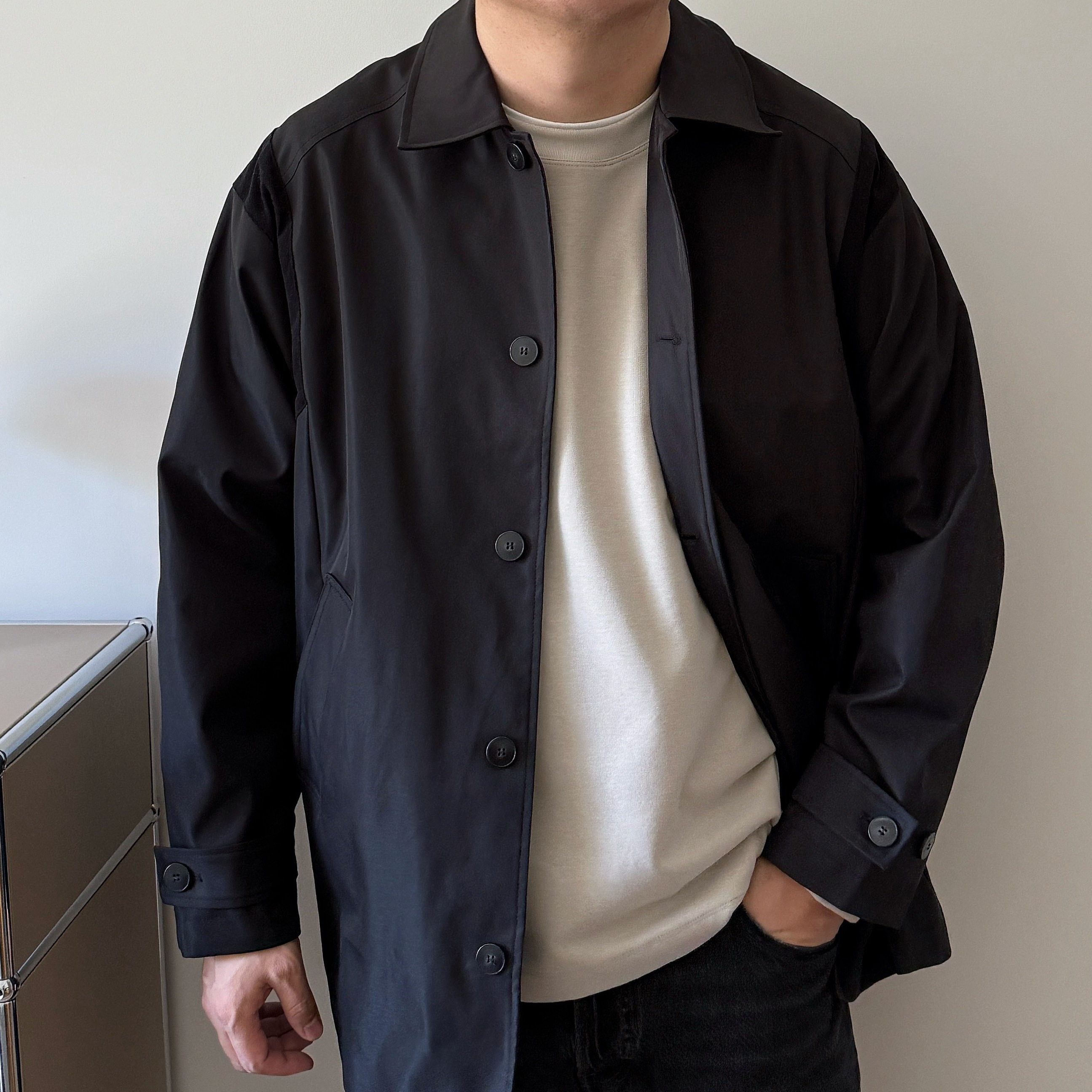 大码男装春秋单排扣风衣