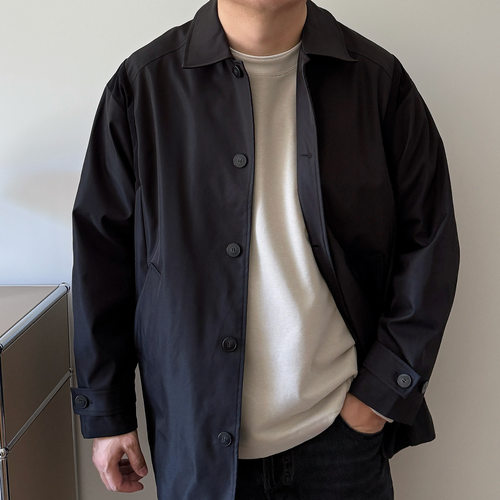 大码男装春秋单排扣风衣