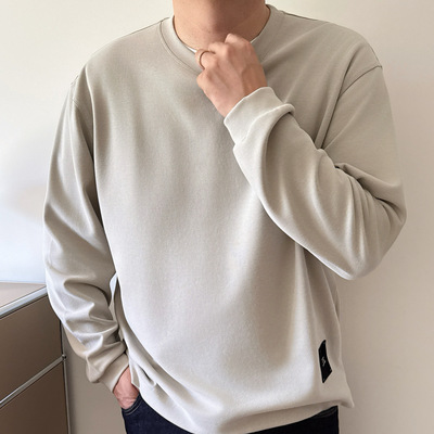 DAEVU大码男装秋款宽松舒适纯色打底衫胖子加肥加大男长袖T恤三色