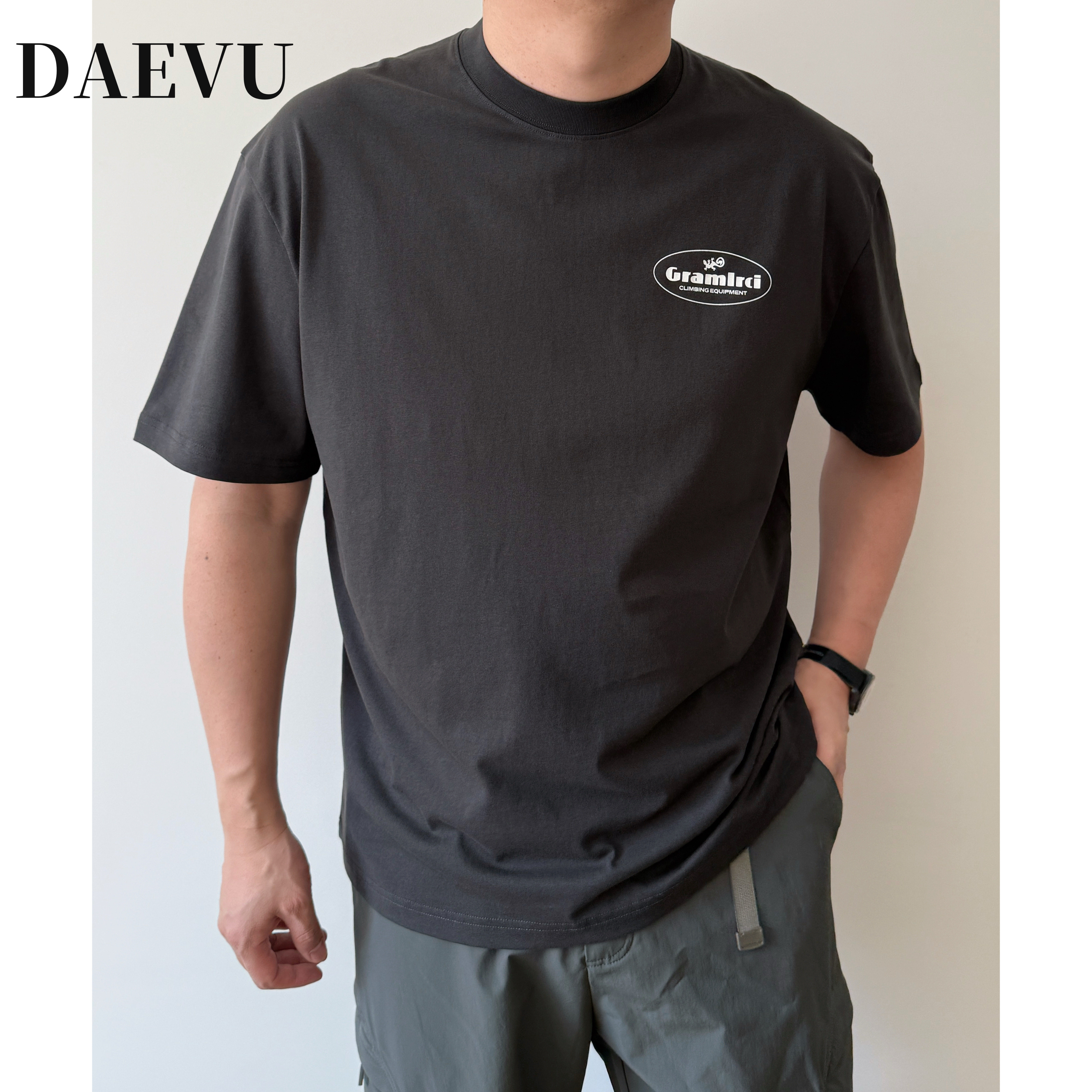 DAEVU大码男装夏季壁虎炭灰色潮胖子加肥加大男士圆领短袖T恤半袖