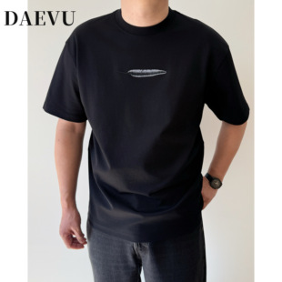 大依无忧大码男装夏季羽毛廓版胖子加肥加大男款宽松重磅短袖T恤