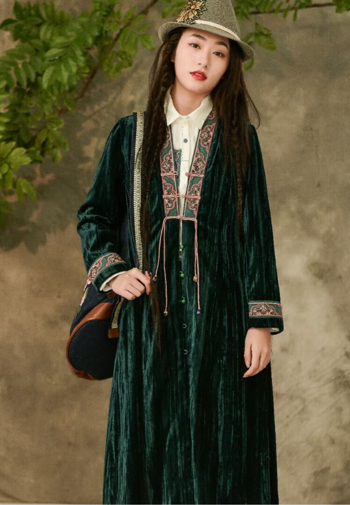 唱游民族风金丝绒棉服女中式盘扣棉衣/棉服