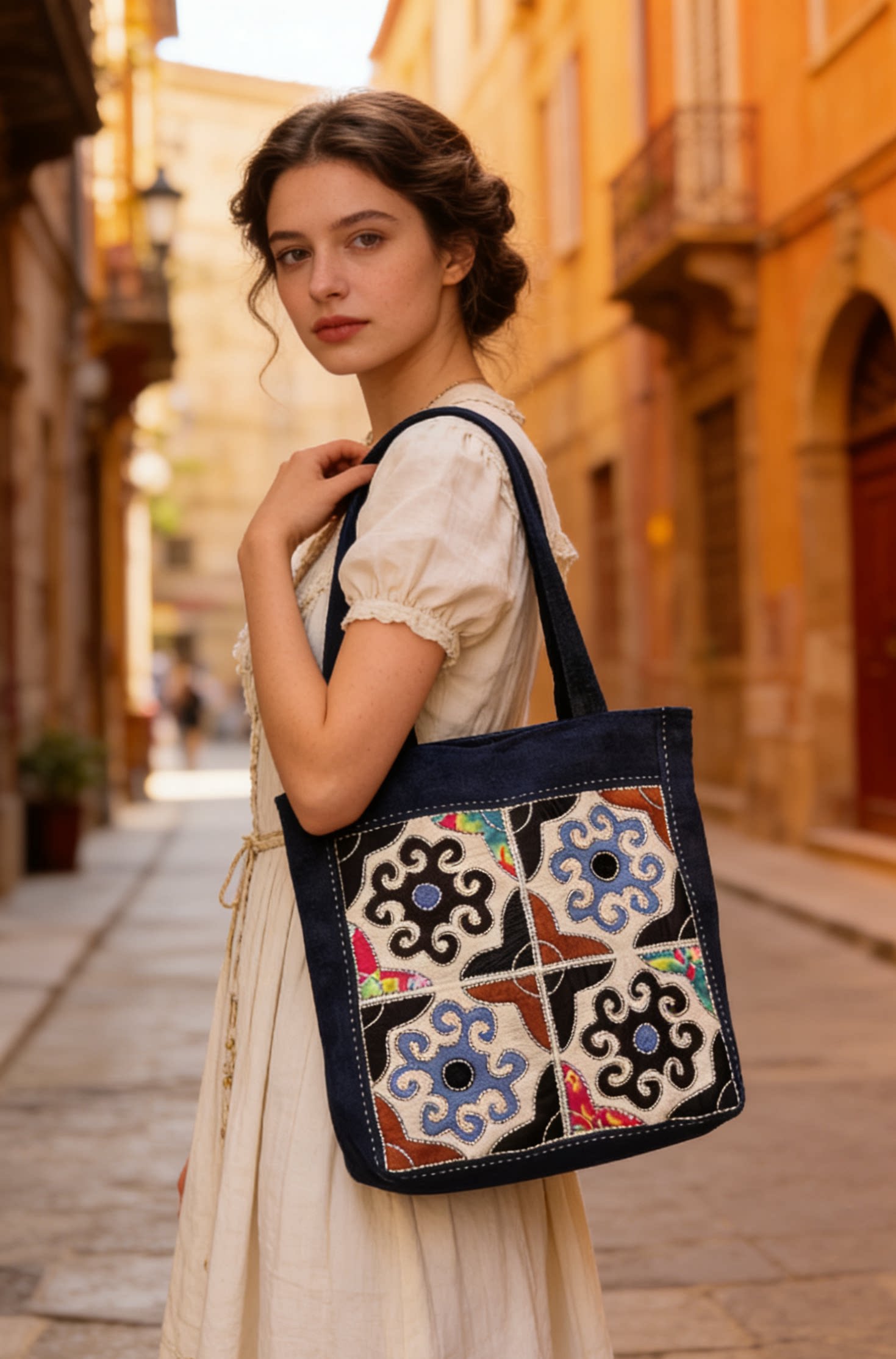 2026新款女包手工土布拼接图案贴布绣包民族风百搭款单肩包包