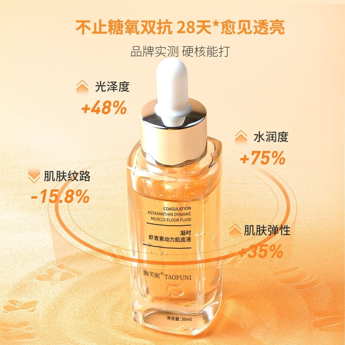 淘芙妮虾青素肌底液烟酰胺肌肽青春定格熬夜小橘瓶精华液糖氧双抑