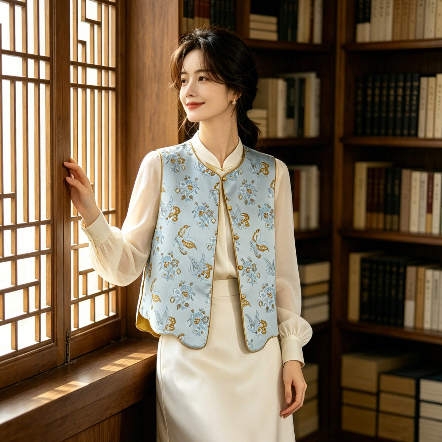 2026春季蝴蝶提花新中式马甲女宽松两面穿改良国风背心外穿坎肩