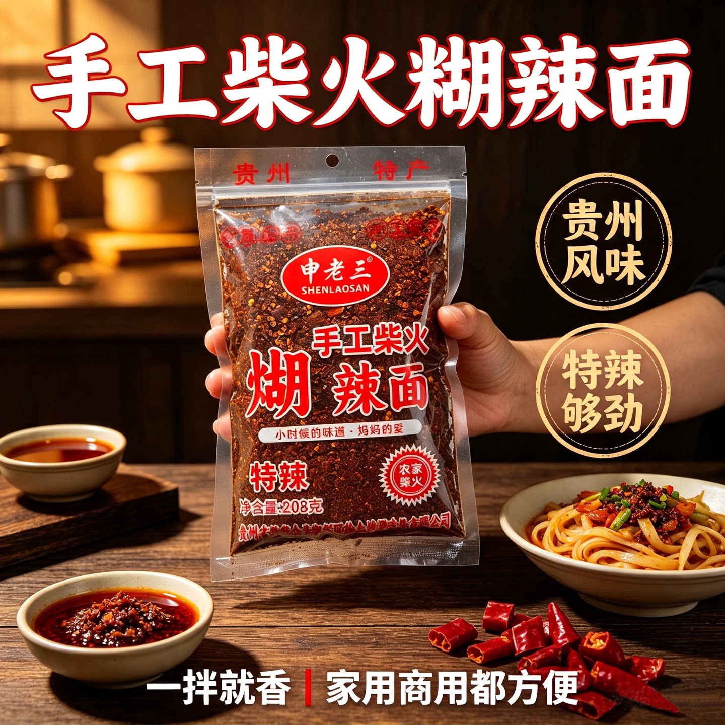 申老三贵州手工柴火胡辣子208g
