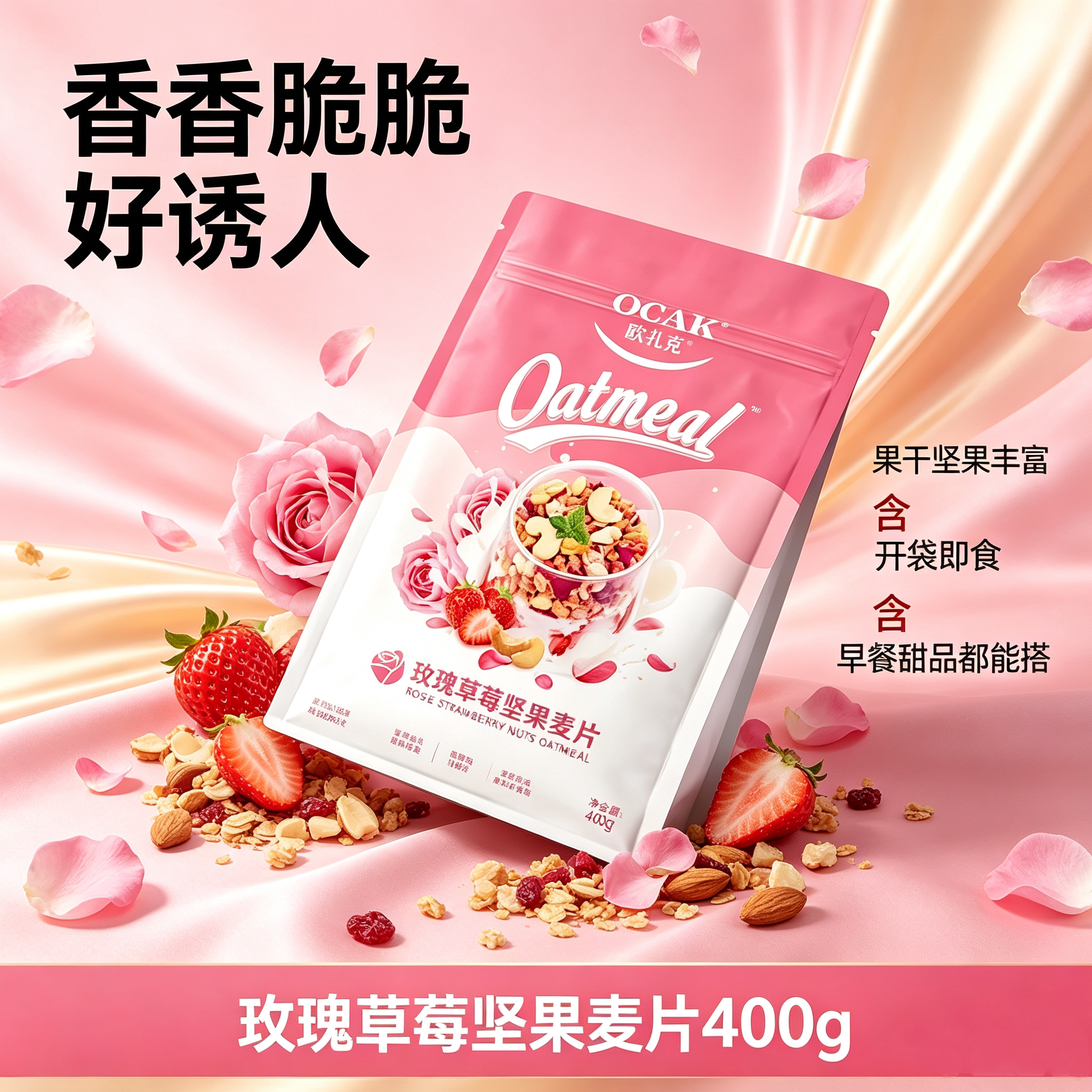 欧扎克草莓酸奶燕麦脆即食代餐