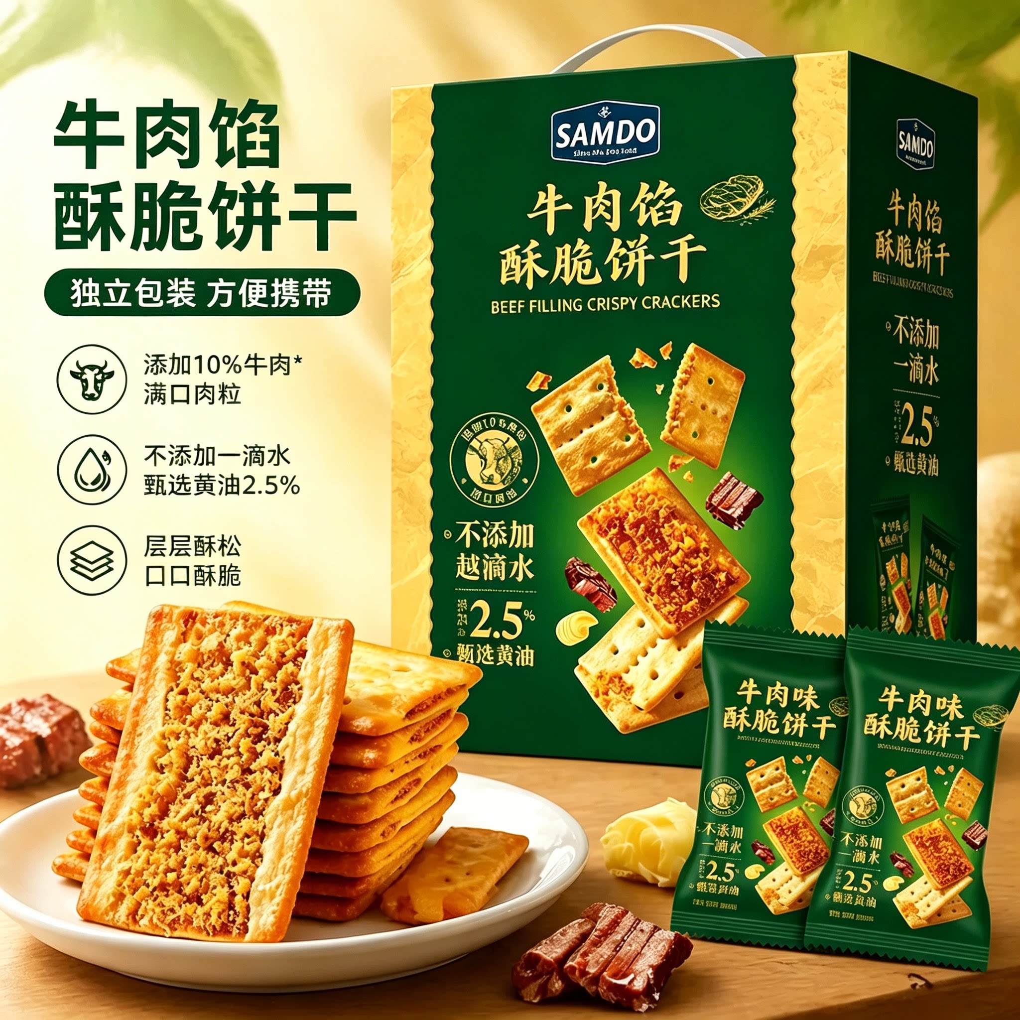 【山姆多牛肉馅酥脆饼干】咸香酥脆多层口感办公宿舍休闲解馋零食