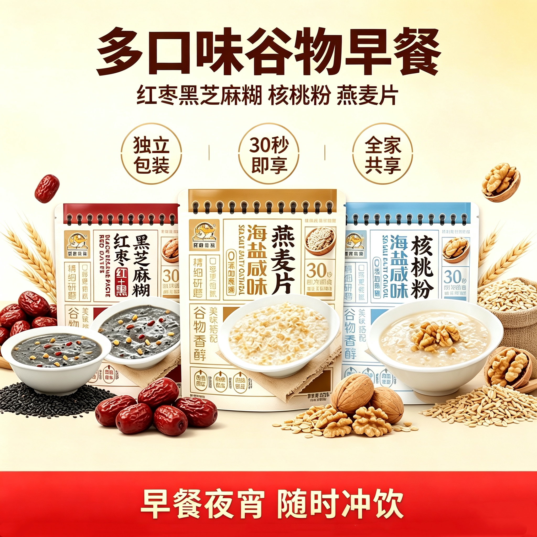 双捷金雀海盐燕麦红枣黑芝麻糊