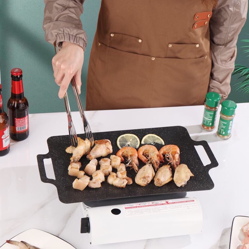 新款麦饭石卡式炉烤肉盘便携式户外烤肉盘铁板烧一体长方形煎烤盘