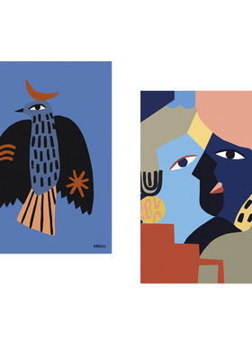 ANNA丹麦设计Madi爱人鸟抽象艺术海报北欧风格餐厅客厅卧室装饰画