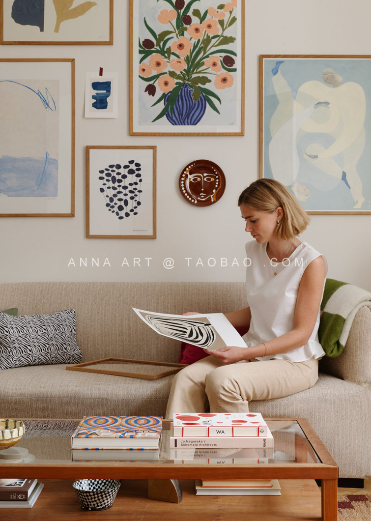 ANNA 丹麦设计花卉抽象艺术海报 北欧客厅沙发背景组合装饰画画芯图片
