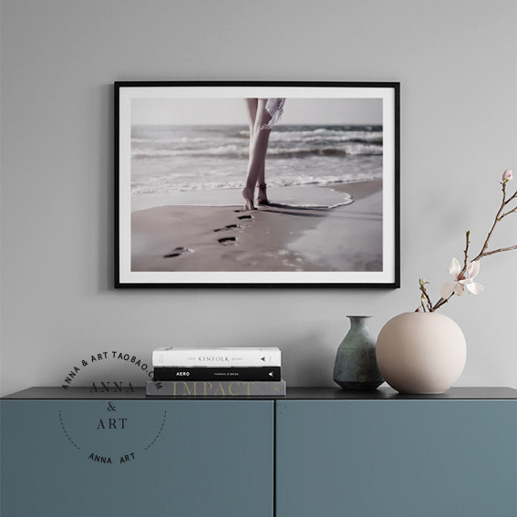 北欧anna art 脚印 沙滩海边 摄影海报画芯高清海报装饰画