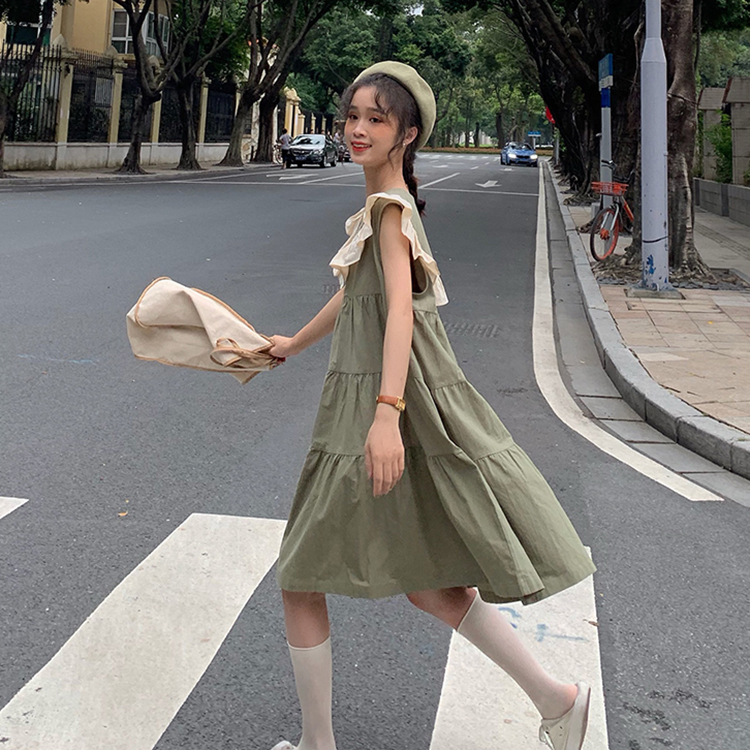 Real price ~ summer new Korean loose lovely student doll collar sleeveless dress