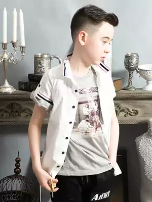 2021 New lewenxi boys white shirt spring and summer thin tide big boy original cotton white short sleeve coat