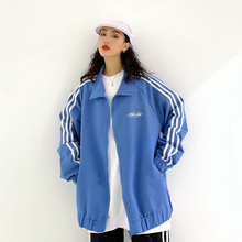 夹克上衣 2019新春秋运动外套女韩版 少女宽松休闲复古条纹学生短款