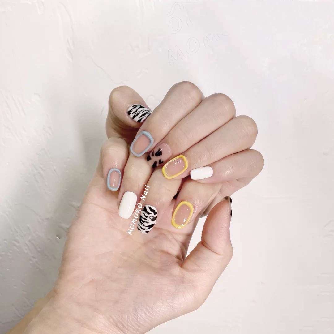 网红同款纯手工定制复古斑马纹极简清新风美甲贴线条感孕妇穿戴甲