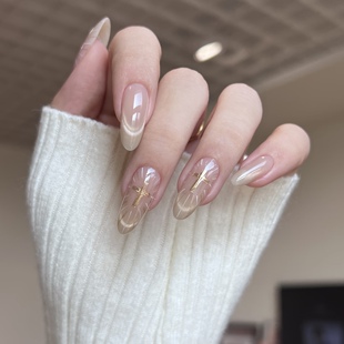 秋冬高级感温柔韩系圣光神谕十字架猫眼渐变美甲096纯手工穿戴甲