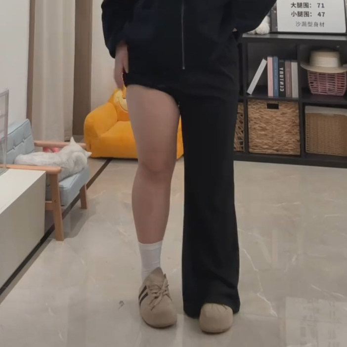 微喇春秋遮肉休闲运动裤加大码女长裤显瘦遮肚高腰梨型身材胖mm