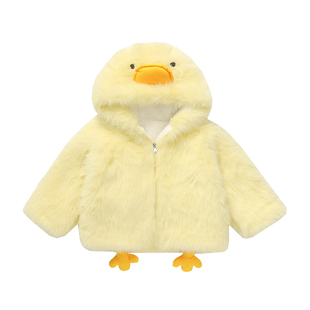 萌宝可爱小鸭子外套男女孩毛茸茸加绒加厚保暖冬款毛毛衣一件过冬