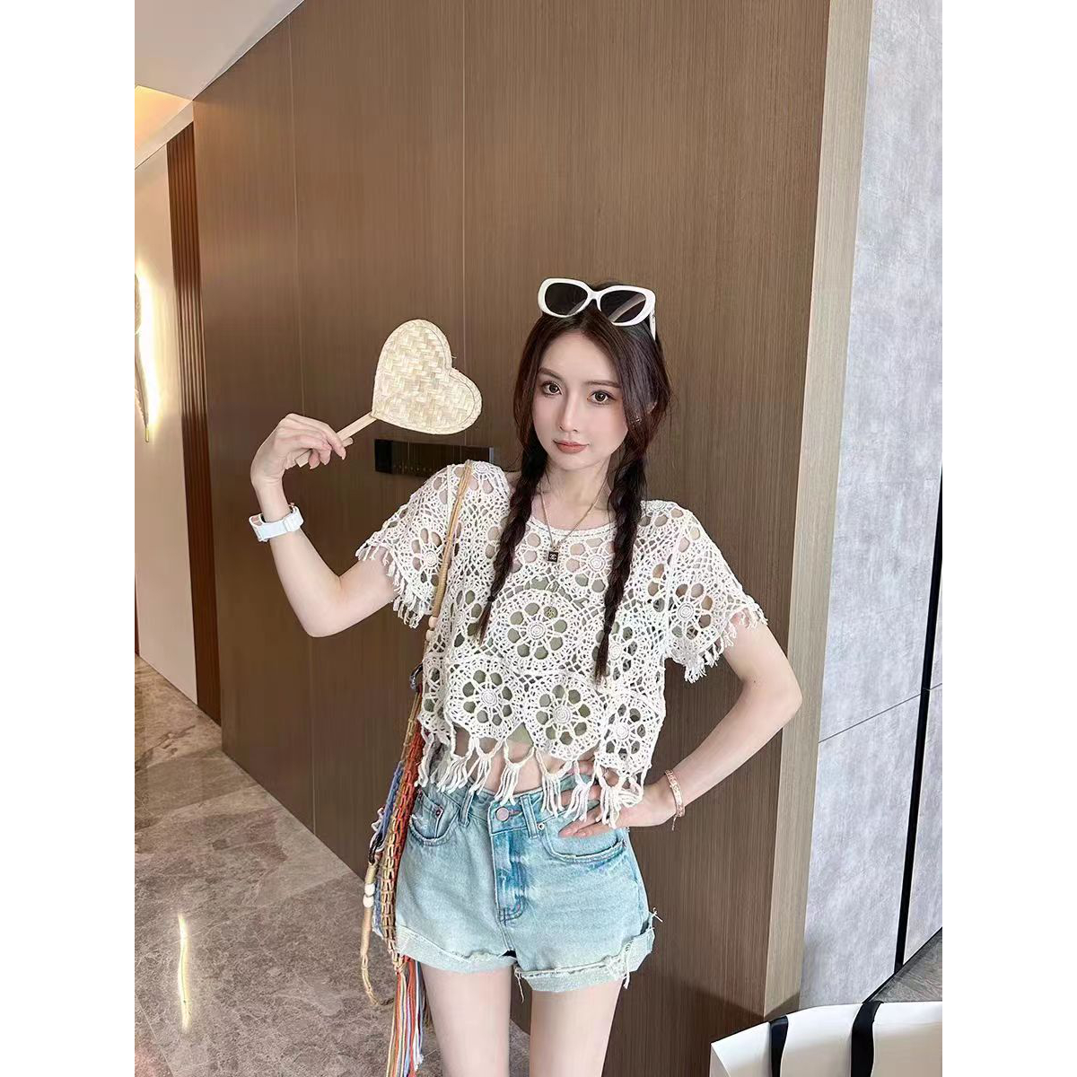 法式温柔风流苏缕空针织衫女夏季新款高级感气质宽松显瘦百搭上衣