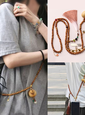 大幂幂同款福禄寿斜挎链长款防丢手机壳挂链新中式旗袍串链项链