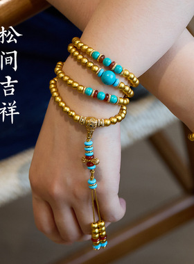 金店同款2025古法金绿松石手链四圈女款小礼物多宝手串小众感