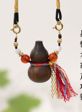 新中式天然黑檀葫芦红玛瑙白蝶贝福禄项链中式轻奢毛衣锁骨链