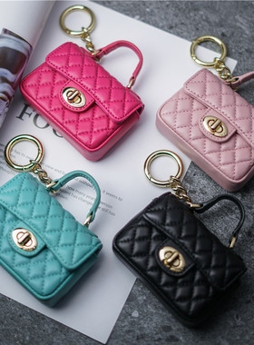 迷你钥匙包小香风女士格纹挂包耳机包网红mini羊皮菱格车匙包卡包