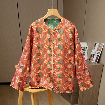 桑蚕丝双色双穿真丝蜀锦八宝葫芦新中式太太服对襟外套上衣