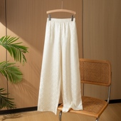 女 桑蚕丝气质显瘦休闲长裤 轻奢好面料 奶白真丝8字花萝腰封直筒裤