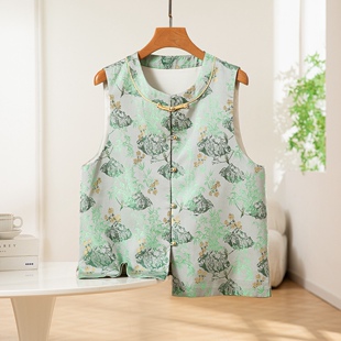 春和景明～真丝桑蚕丝宋锦对襟马甲圆领新中式 国风女背心外穿上衣