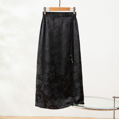 春夏小重磅提花花萝一步裙韵味十足桑蚕丝国风半身裙真丝直筒裙女