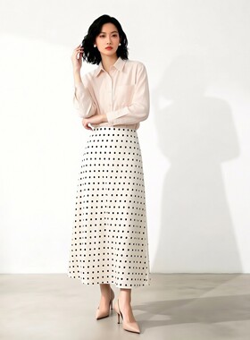 桑蚕丝弹力缎小波点斜裁半身裙女夏季通勤高腰显瘦鱼尾裙包臀长裙