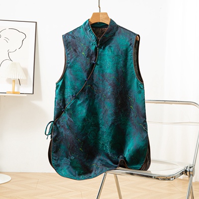 百搭气质中式立领桑蚕丝花萝奥黛真丝香云纱长衫