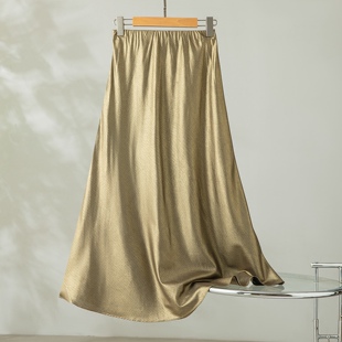 优雅奢华氛围感_真丝双绉鎏金鱼尾裙气质包臀通勤半身裙