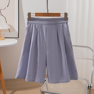 清仓桑蚕丝肌理感干丝高腰通勤中裤休闲口袋短裤五分真丝西装裤