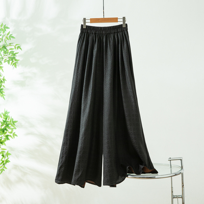 新中式气质～真丝香云纱绞萝大裙裤慵懒休闲显瘦高腰大甩裤
