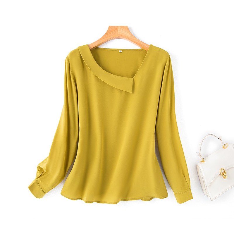 真丝双绉衬衫女设计感小众时尚百搭职业装洋气别致桑蚕丝长袖