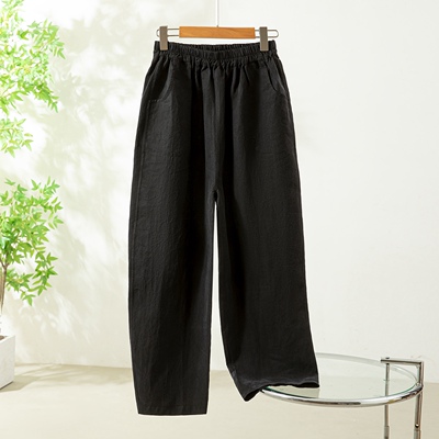 灰黑双面穿！真丝龟裂纹香云纱复古文艺感弯刀裤松紧腰宽腿裤长裤