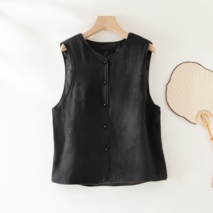 黑白桑蚕丝磨砂提花棉袄背心内胆上衣无袖 双面穿 真丝丝棉马甲开衫