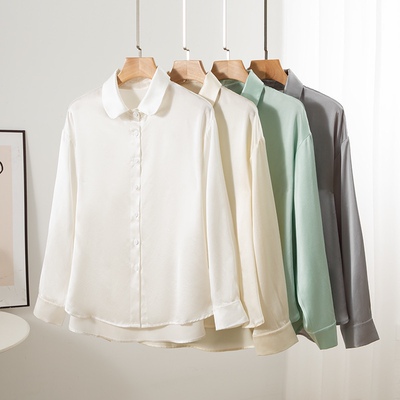 桑蚕丝衬衣重磅真丝素绉缎衬衫女长袖通勤轻奢气质百搭上衣