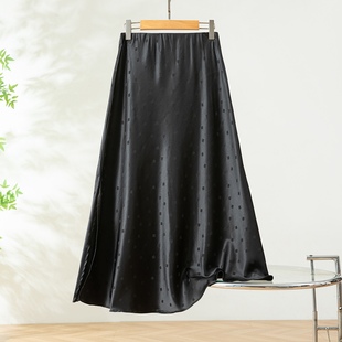 提花方块桑蚕丝重磅桑波缎半身裙女夏季 通勤高腰鱼尾裙a字裙 新款